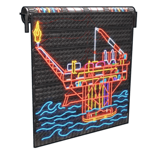 Neon Oil Rig Garage Door